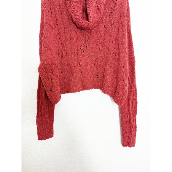 Free People Shades Of Dawn Pullover Sweater Size Large Cowl Neck Chunky Rust Red - Picture 8 of 11